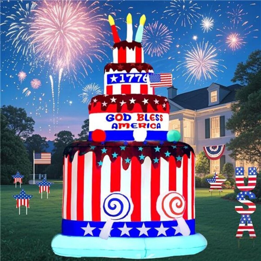 7ft Patriotic Inflatable Cake 4th of July Outdoor LED Decor